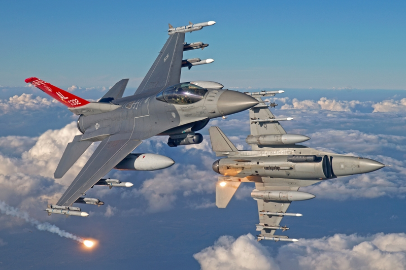 F-16 Fighting Falcons belonging to the 100th Fighter Squadron of the Air National Guard (US Air Force)